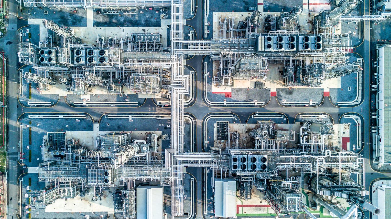Aerial of an oil refinery.